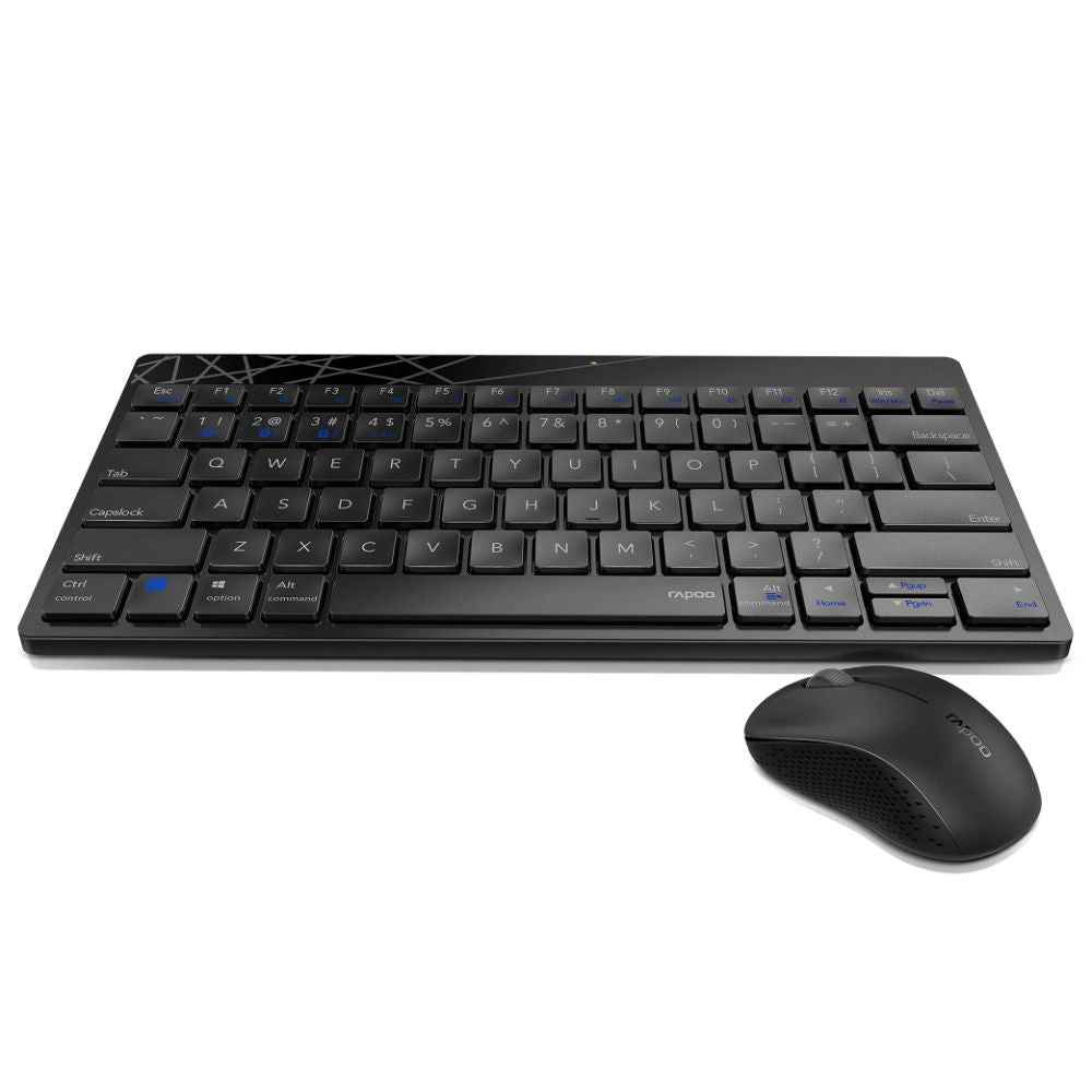 Rapoo 8000M Multi-Mode Keyboard & Mouse Bluetooth 3.0/4.0 Wireless 2.4 GHz 1300 DPI Combo, 3 Years Warranty -Black