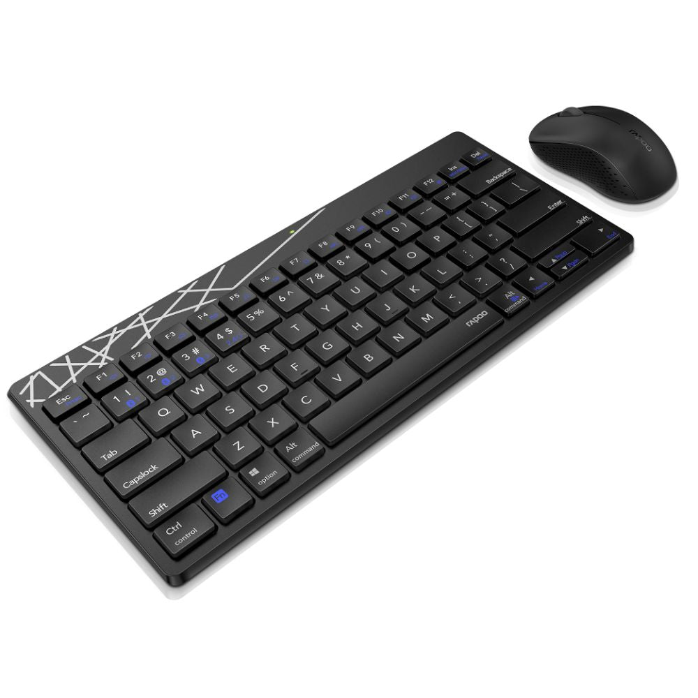 Rapoo 8000M Multi-Mode Keyboard & Mouse Bluetooth 3.0/4.0 Wireless 2.4 GHz 1300 DPI Combo, 3 Years Warranty -Black