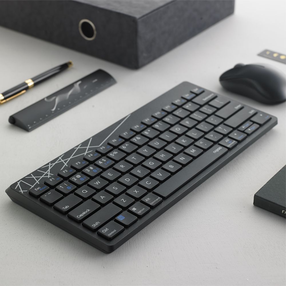 Rapoo 8000M Multi-Mode Keyboard & Mouse Bluetooth 3.0/4.0 Wireless 2.4 GHz 1300 DPI Combo, 3 Years Warranty -Black