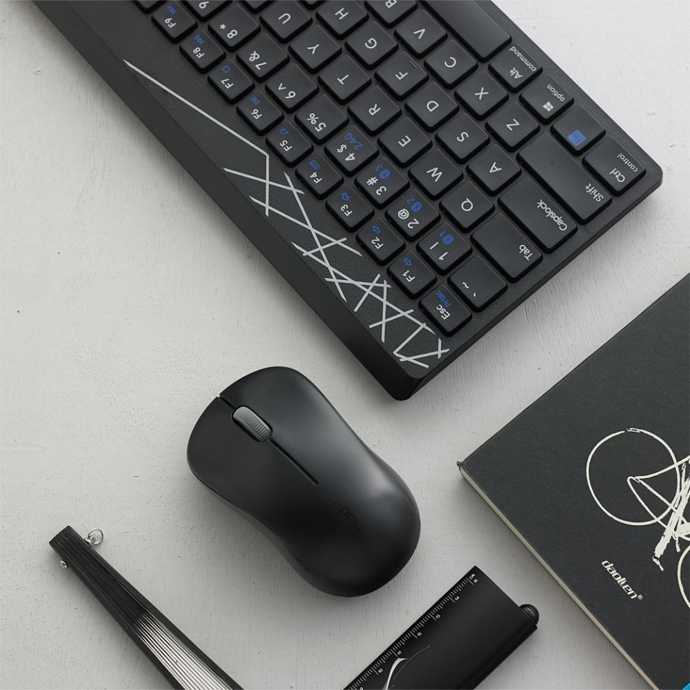 Rapoo 8000M Multi-Mode Keyboard & Mouse Bluetooth 3.0/4.0 Wireless 2.4 GHz 1300 DPI Combo, 3 Years Warranty -Black