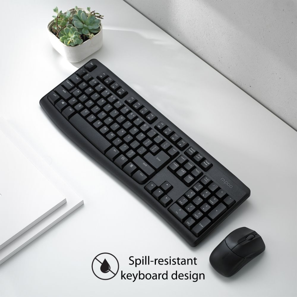 Rapoo X1800Pro 2.4G Wireless Keyboard and Mouse Combo with Spill-resistant and Multimedia hotkeys Design for Laptops Desktops PC