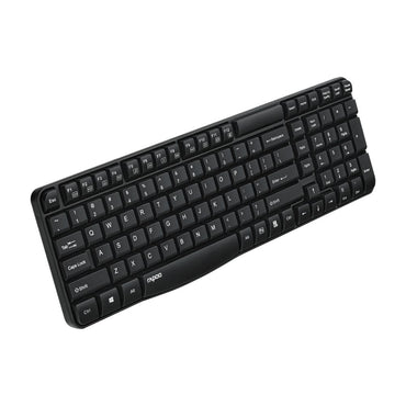Rapoo E1050 2.4GHz Wireless Optical Keyboard, 10 Meter Transmission Range, Spill-resistant Design, 1000 DPI Mouse, Fn Keys, 12 Multimedia Functions, 3 Years Warranty - Black