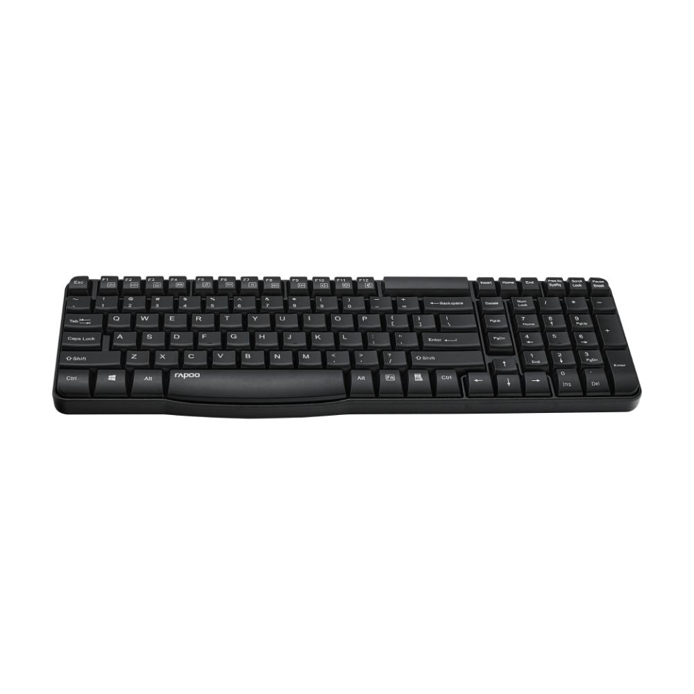 Rapoo E1050 2.4GHz Wireless Optical Keyboard, 10 Meter Transmission Range, Spill-resistant Design, 1000 DPI Mouse, Fn Keys, 12 Multimedia Functions, 3 Years Warranty - Black