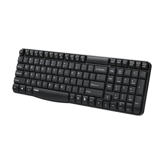 Rapoo E1050 2.4GHz Wireless Optical Keyboard, 10 Meter Transmission Range, Spill-resistant Design, 1000 DPI Mouse, Fn Keys, 12 Multimedia Functions, 3 Years Warranty - Black