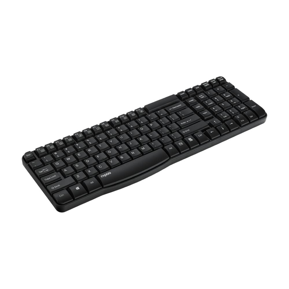 Rapoo E1050 2.4GHz Wireless Optical Keyboard, 10 Meter Transmission Range, Spill-resistant Design, 1000 DPI Mouse, Fn Keys, 12 Multimedia Functions, 3 Years Warranty - Black
