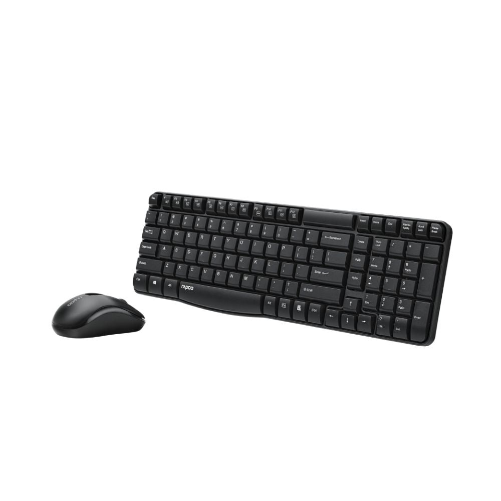 Rapoo X1800S 2.4GHz Wireless Optical Keyboard & Mouse Combo, 10 Meter Transmission Range, Spill-resistant Design, 1000 DPI Mouse, Fn Keys, 12 Multimedia Functions, 3 Years Warranty - Black