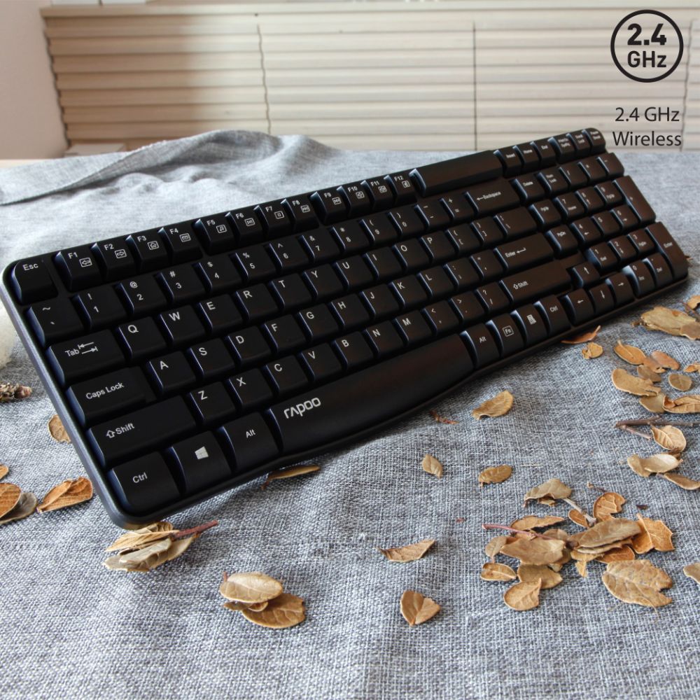 Rapoo X1800S 2.4GHz Wireless Optical Keyboard & Mouse Combo, 10 Meter Transmission Range, Spill-resistant Design, 1000 DPI Mouse, Fn Keys, 12 Multimedia Functions, 3 Years Warranty - Black