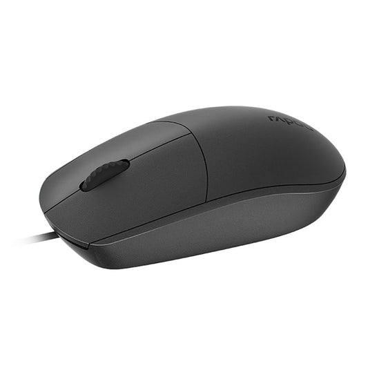 Rapoo N100 Wired USB Mouse, 3 yr Warranty, 1600 DPI Optical Tracking, Ambidextrous PC/Mac/Laptop - Black