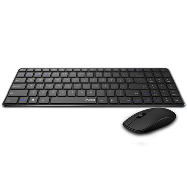 Rapoo 9300m Multi-Device Bluetooth + 2.4Ghz Wireless Keyboard & Mouse Combo Ultra Slim Design, Spill-Resistant, Anodized Aluminum Body Compatible with Windows/PC/Chromebook, 3 Years Warranty - Black