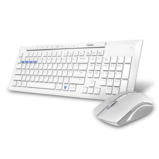 Rapoo 8210M Multi-Mode Keyboard & Mouse Bluetooth 3.0/4.0 Wireless 2.4 GHz 1300 DPI Combo- White