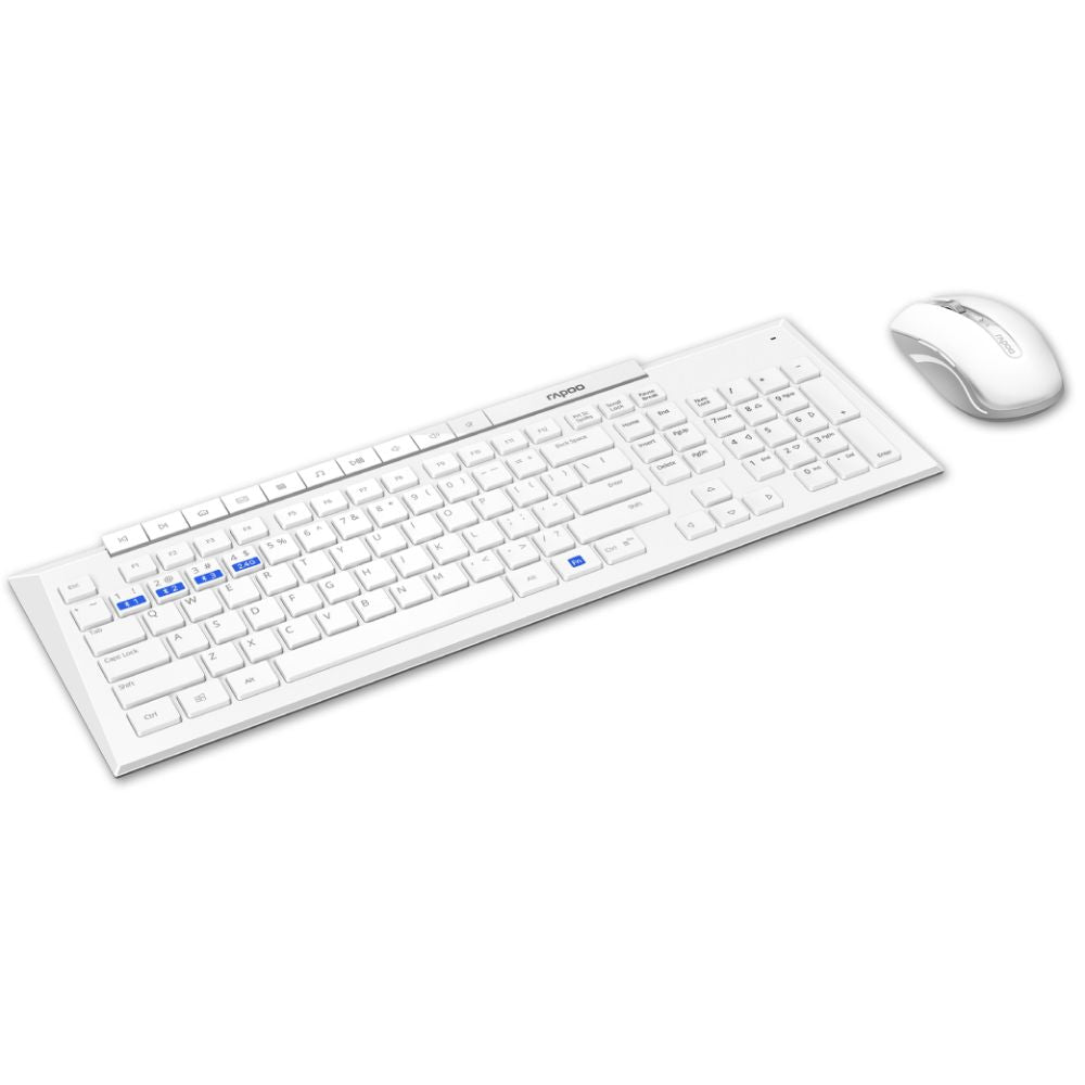 Rapoo 8210M Multi-Mode Keyboard & Mouse Bluetooth 3.0/4.0 Wireless 2.4 GHz 1300 DPI Combo- White