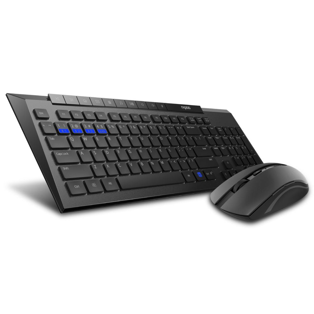Rapoo 8210M Multi-Mode Keyboard & Mouse Bluetooth 3.0/4.0 Wireless 2.4 GHz 1300 DPI Combo-Black