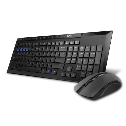Rapoo 8210M Multi-Mode Keyboard & Mouse Bluetooth 3.0/4.0 Wireless 2.4 GHz 1300 DPI Combo-Black