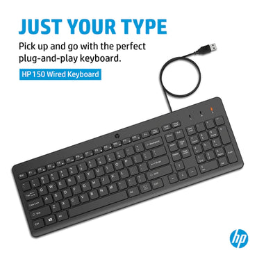 HP 150 Wired Full-Size Keyboard with Low-Profile Quiet Keys