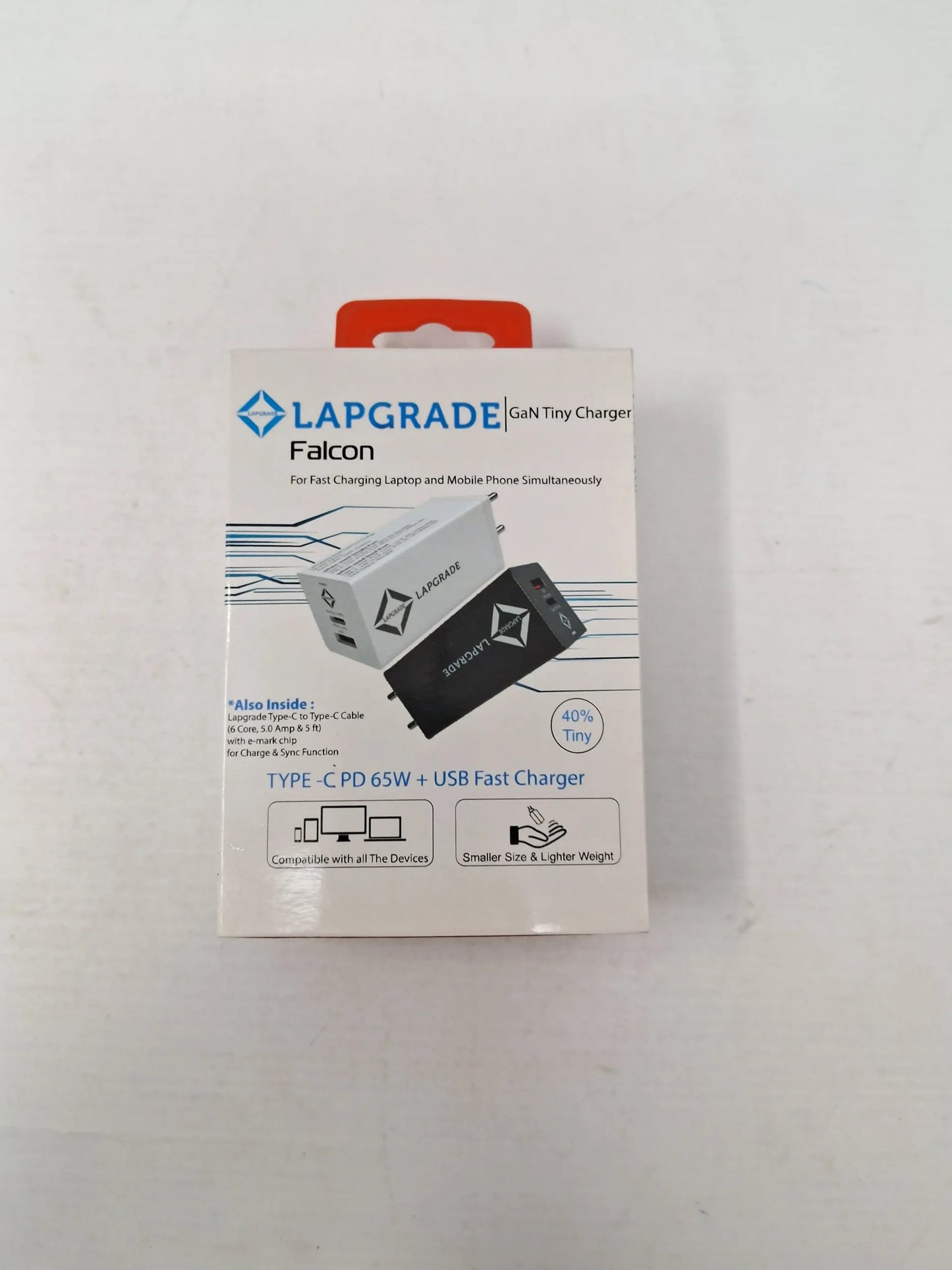 Lapgrade 65W GaN Tiny charger (Black) with Type C Cable