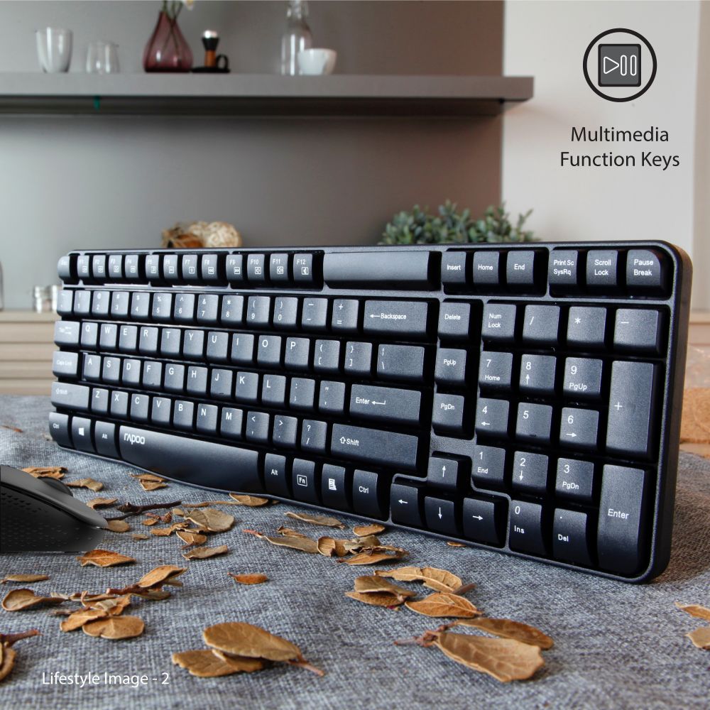 Rapoo X1810 2.4GHz Wireless Optical Keyboard & Mouse Combo, 10 Meter Transmission Range, Spill-resistant Design, 1000 DPI Mouse, Fn Keys, 12 Multimedia Functions, 3 Years Warranty - White