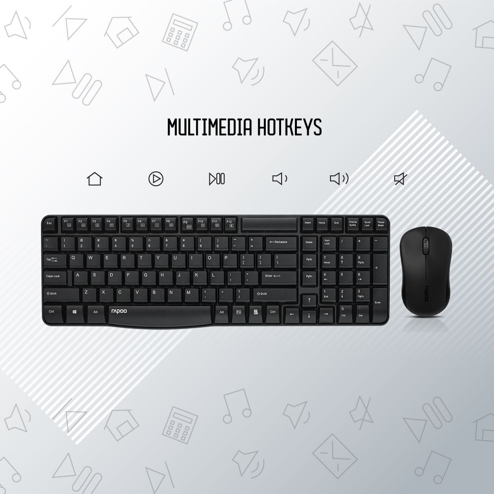 Rapoo X1810 2.4GHz Wireless Optical Keyboard & Mouse Combo, 10 Meter Transmission Range, Spill-resistant Design, 1000 DPI Mouse, Fn Keys, 12 Multimedia Functions, 3 Years Warranty - White