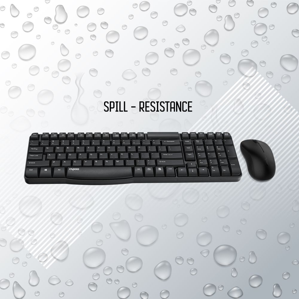 Rapoo X1810 2.4GHz Wireless Optical Keyboard & Mouse Combo, 10 Meter Transmission Range, Spill-resistant Design, 1000 DPI Mouse, Fn Keys, 12 Multimedia Functions, 3 Years Warranty - White