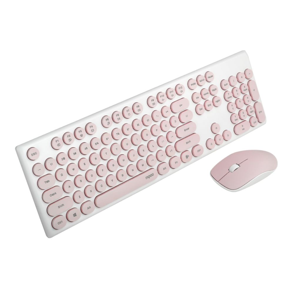 Rapoo X260 Wireless Keyboard and Mouse Combo set 2.4 Ghz with Type Writer Key- Pink