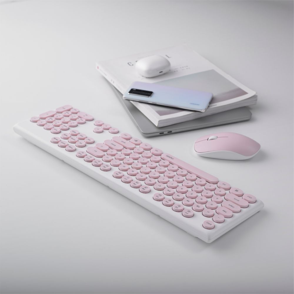 Rapoo X260 Wireless Keyboard and Mouse Combo set 2.4 Ghz with Type Writer Key- Pink