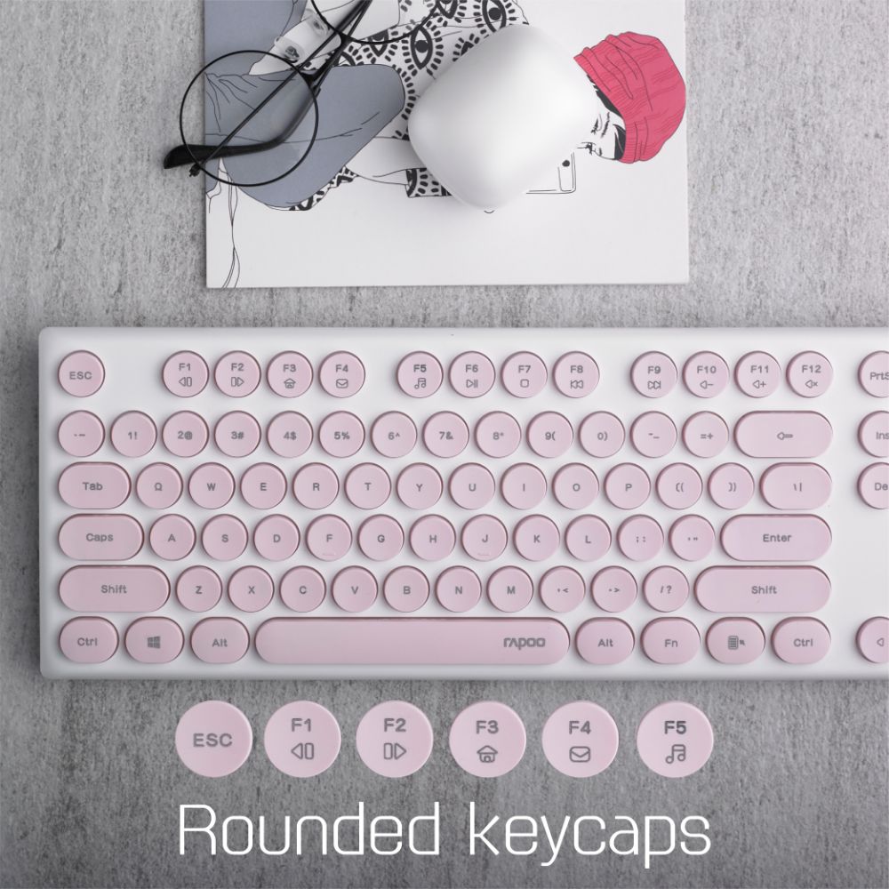 Rapoo X260 Wireless Keyboard and Mouse Combo set 2.4 Ghz with Type Writer Key- Pink