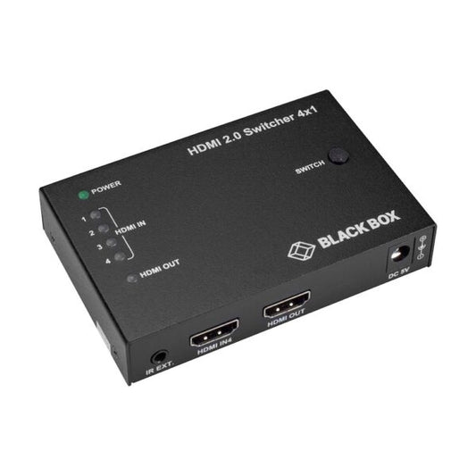 Black Box 4-Port HDMI 2.0 Video Switch 4K 60 HZ 4:4:4 HDCP 1.4/2,2, IR