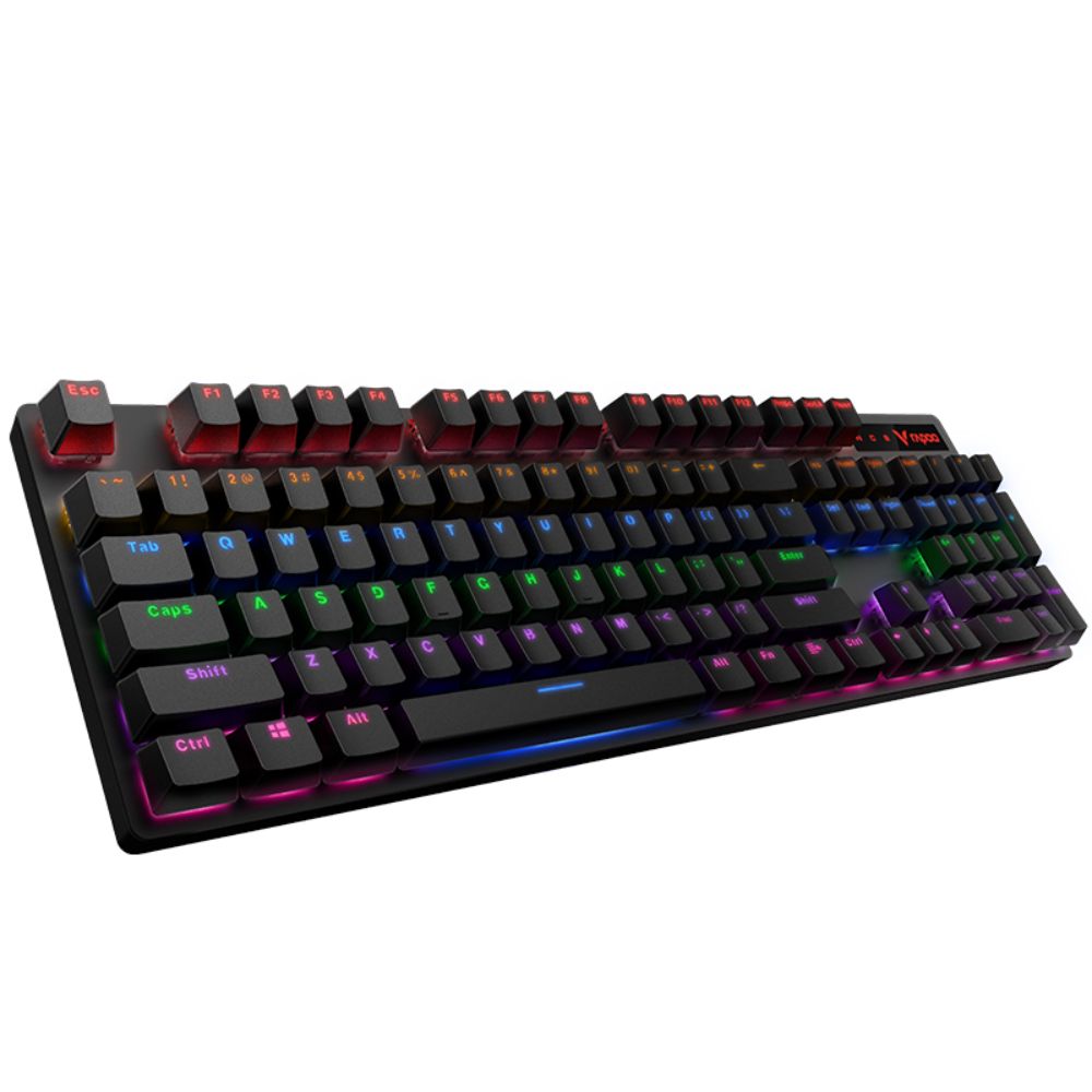 Rapoo V500 Pro Mechanical Gaming Keyboard Cyan Black Edition With Black Switches, Spill-Resistant Design & Aluminium alloy surface cover