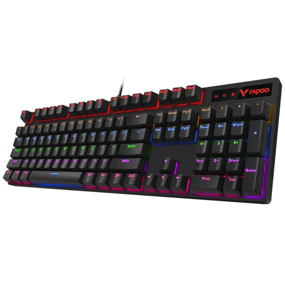Rapoo V500 Pro Mechanical Gaming Keyboard Cyan Black Edition With Black Switches, Spill-Resistant Design & Aluminium alloy surface cover