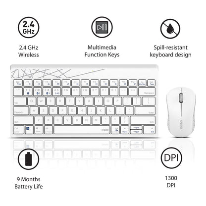Rapoo 8000M Multi-Mode Keyboard & Mouse Bluetooth 3.0/4.0 Wireless 2.4 GHz 1300 DPI Combo, 3 Years Warranty -White