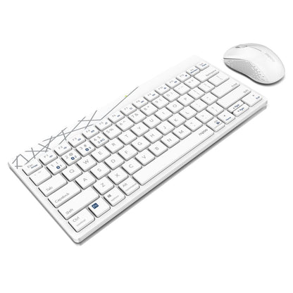 Rapoo 8000M Multi-Mode Keyboard & Mouse Bluetooth 3.0/4.0 Wireless 2.4 GHz 1300 DPI Combo, 3 Years Warranty -White