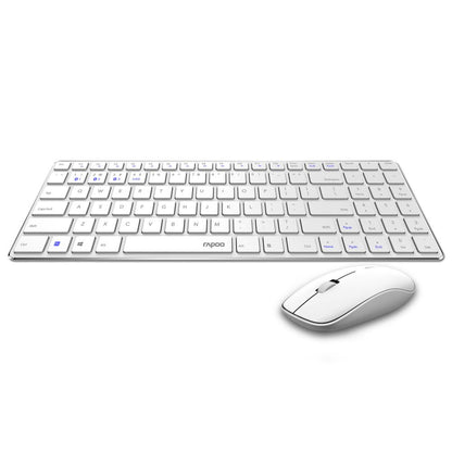 Rapoo 9300m Multi-Device Bluetooth + 2.4Ghz Wireless Keyboard & Mouse Combo Ultra Slim Design, Spill-Resistant, Anodized Aluminum Body Compatible with Windows/PC/Chromebook, 3 Years Warranty - White
