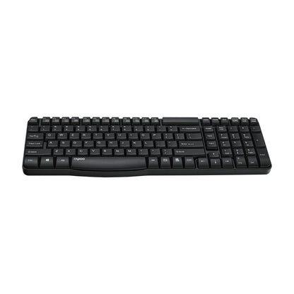 Rapoo E1050 2.4GHz Wireless Optical Keyboard, 10 Meter Transmission Range, Spill-resistant Design, 1000 DPI Mouse, Fn Keys, 12 Multimedia Functions, 3 Years Warranty - Black