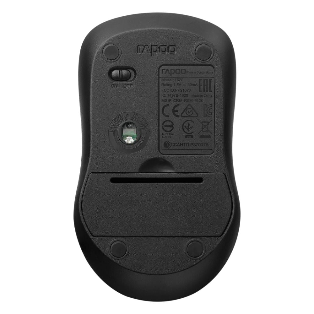 RAPOO 1620 wireless Mouse , 2.4 GHz with USB Nano Receiver, Optical Tracking, Ambidextrous, PC/Mac/Laptop - Black