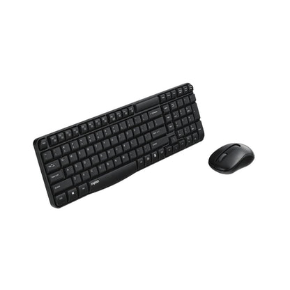 Rapoo X1800S 2.4GHz Wireless Optical Keyboard & Mouse Combo, 10 Meter Transmission Range, Spill-resistant Design, 1000 DPI Mouse, Fn Keys, 12 Multimedia Functions, 3 Years Warranty - Black