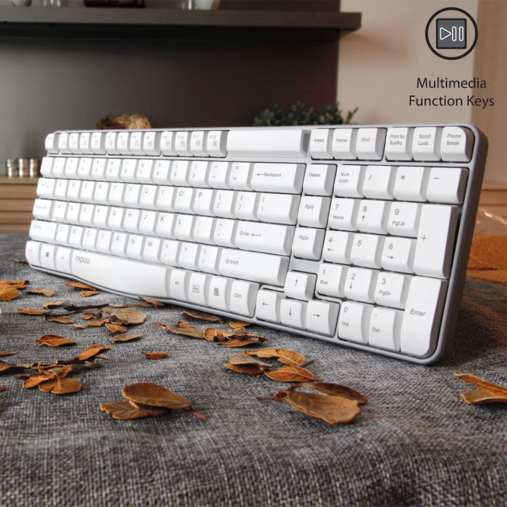 Rapoo X1800S 2.4GHz Wireless Optical Keyboard & Mouse Combo, 10 Meter Transmission Range, Spill-resistant Design, 1000 DPI Mouse, Fn Keys, 12 Multimedia Functions, 3 Years Warranty - White