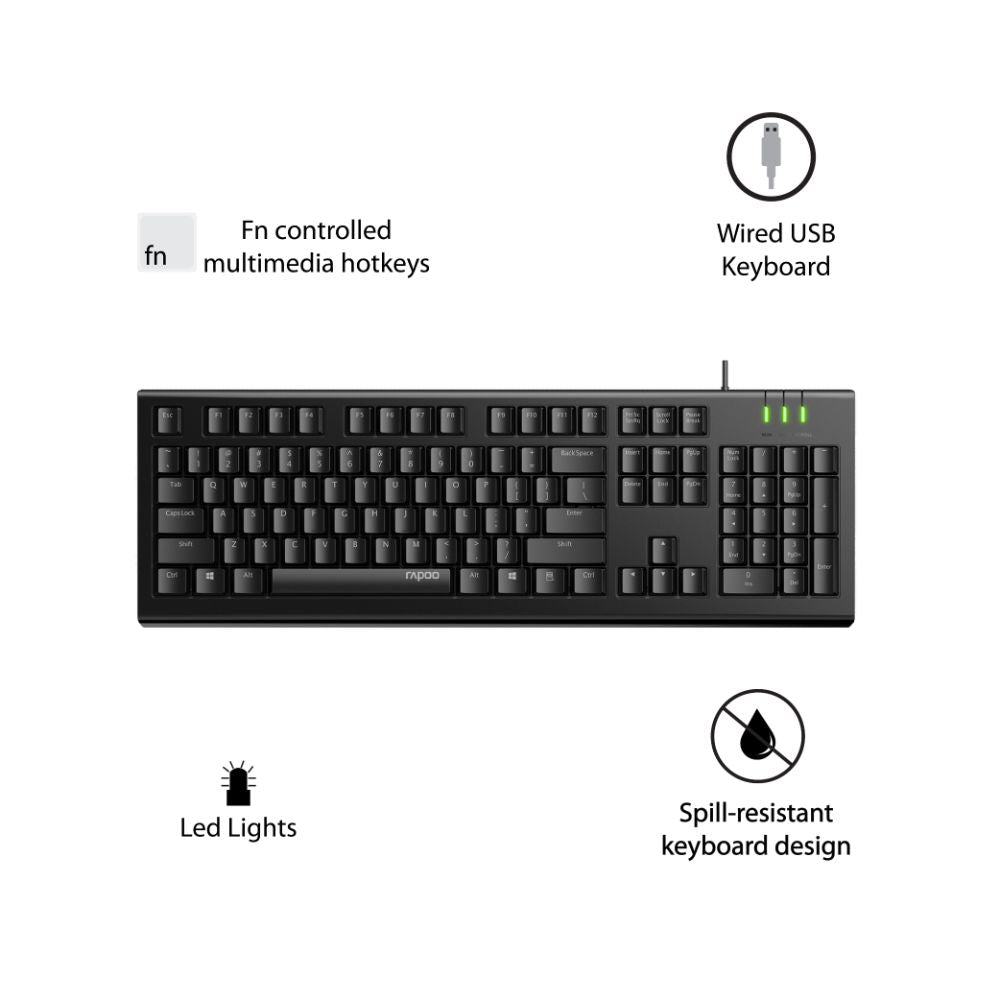 Rapoo NK1800 Spill Resistance Wired USB Keyboard