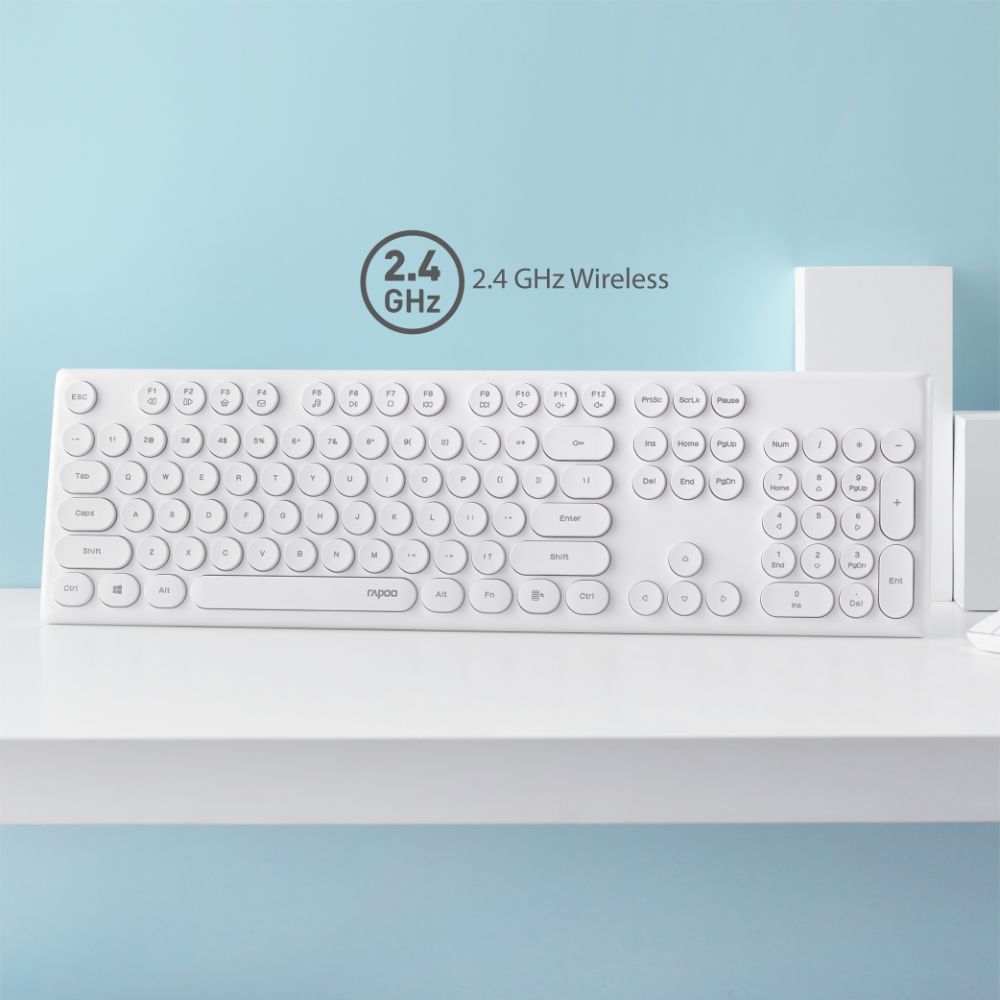 Rapoo X260 Wireless Keyboard and Mouse Combo set 2.4 Ghz with Type Writer Key- White