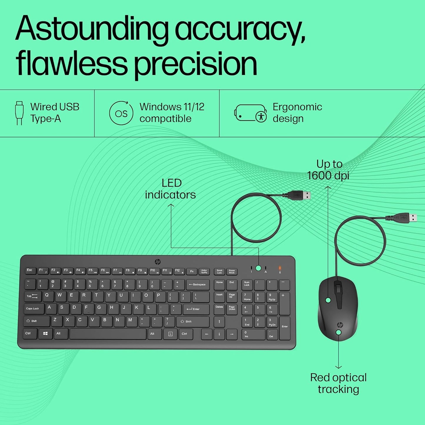 HP KM150 Wired USB keyboard and Mouse Combo-7J4G2AA / 7J4H2AA