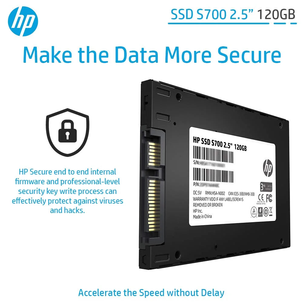 HP SSD S700 2.5 Inch 120GB SATA III 3D NAND Internal Solid State Drive (2DP97AA), Black
