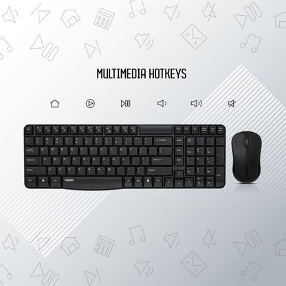 Rapoo X1810 2.4GHz Wireless Optical Keyboard & Mouse Combo, 10 Meter Transmission Range, Spill-resistant Design, 1000 DPI Mouse, Fn Keys, 12 Multimedia Functions, 3 Years Warranty - White