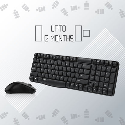 Rapoo X1810 2.4GHz Wireless Optical Keyboard & Mouse Combo, 10 Meter Transmission Range, Spill-resistant Design, 1000 DPI Mouse, Fn Keys, 12 Multimedia Functions, 3 Years Warranty - White