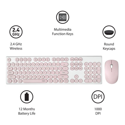 Rapoo X260 Wireless Keyboard and Mouse Combo set 2.4 Ghz with Type Writer Key- Pink