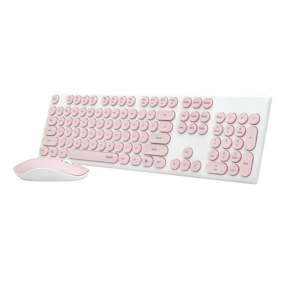 Rapoo X260 Wireless Keyboard and Mouse Combo set 2.4 Ghz with Type Writer Key- Pink