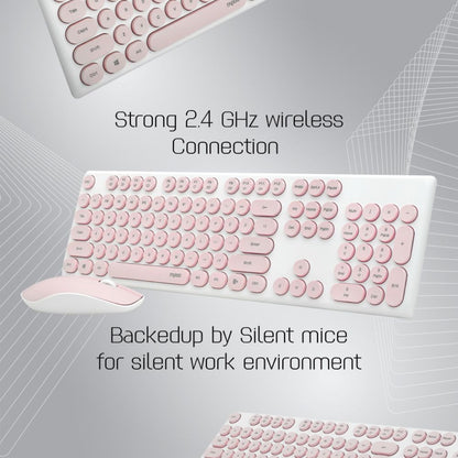 Rapoo X260 Wireless Keyboard and Mouse Combo set 2.4 Ghz with Type Writer Key- Pink