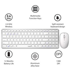Rapoo 9300m Multi-Device Bluetooth + 2.4Ghz Wireless Keyboard & Mouse Combo Ultra Slim Design, Spill-Resistant, Anodized Aluminum Body Compatible with Windows/PC/Chromebook, 3 Years Warranty - White - Image 5