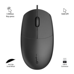 Rapoo N100 Wired USB Mouse, 3 yr Warranty, 1600 DPI Optical Tracking, Ambidextrous PC/Mac/Laptop - Black - Image 3