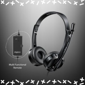 Rapoo H120 Stereo Wired On Ear Headphones With Microphone - Black