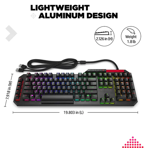 HP OMEN Sequencer Opto Mechanical Wired RGB Gaming Keyboard with N-Key length and weight