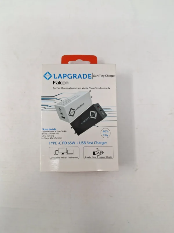 Lapgrade 65W GaN Tiny charger (Black) with Type C Cable Box