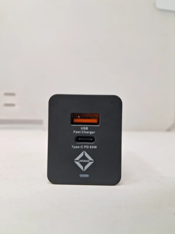 Lapgrade 65W GaN Tiny charger (Black) with Type C Cable front